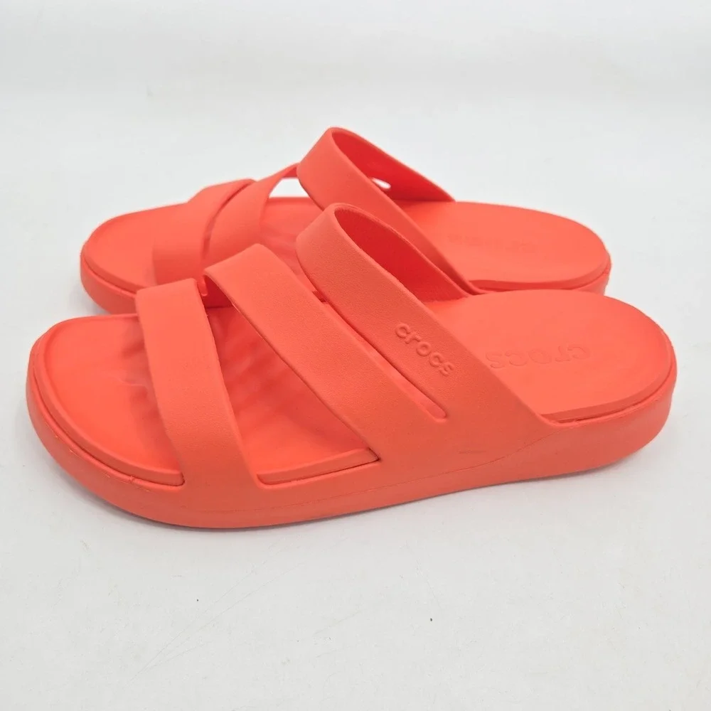 Crocs Getaway Sandals Strappy Women Size 10 Orange Platform Bright Slip On Shoes - Picture 3 of 10